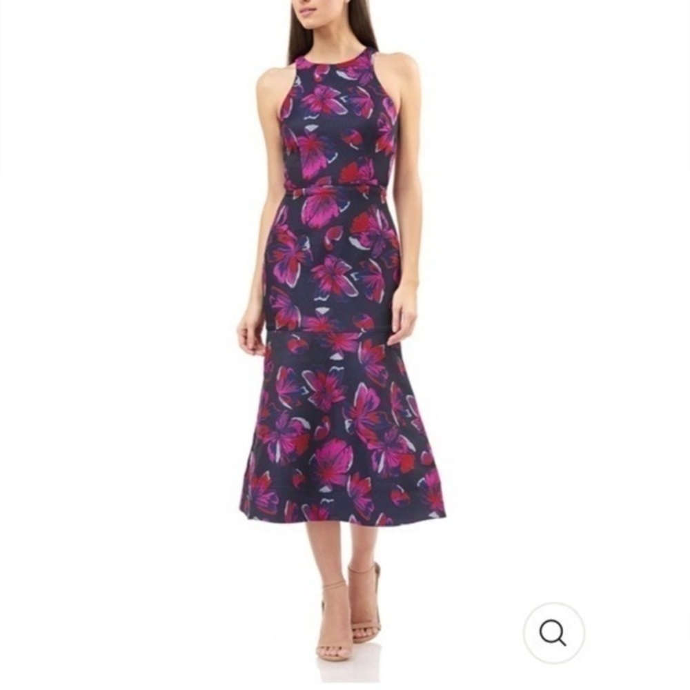 JS Collections Navy Floral Jacquard Midi Dress NWT Size 16